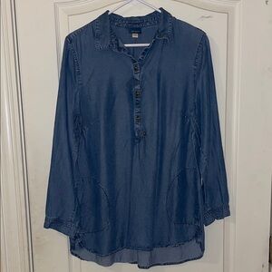 J. Jill Blue Denim Quarter Button Down Shirt